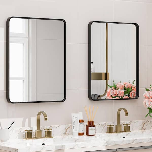 THY-HOM Spartan Black Frame 36 in. W x 30 in. H Modern Tempered Wall Mirror Aluminum Alloy Framed Bathroom Mirror