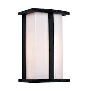 Chime 1-Light Black Modern Outdoor Wall Light Fixture with Opal Acrylic Shade