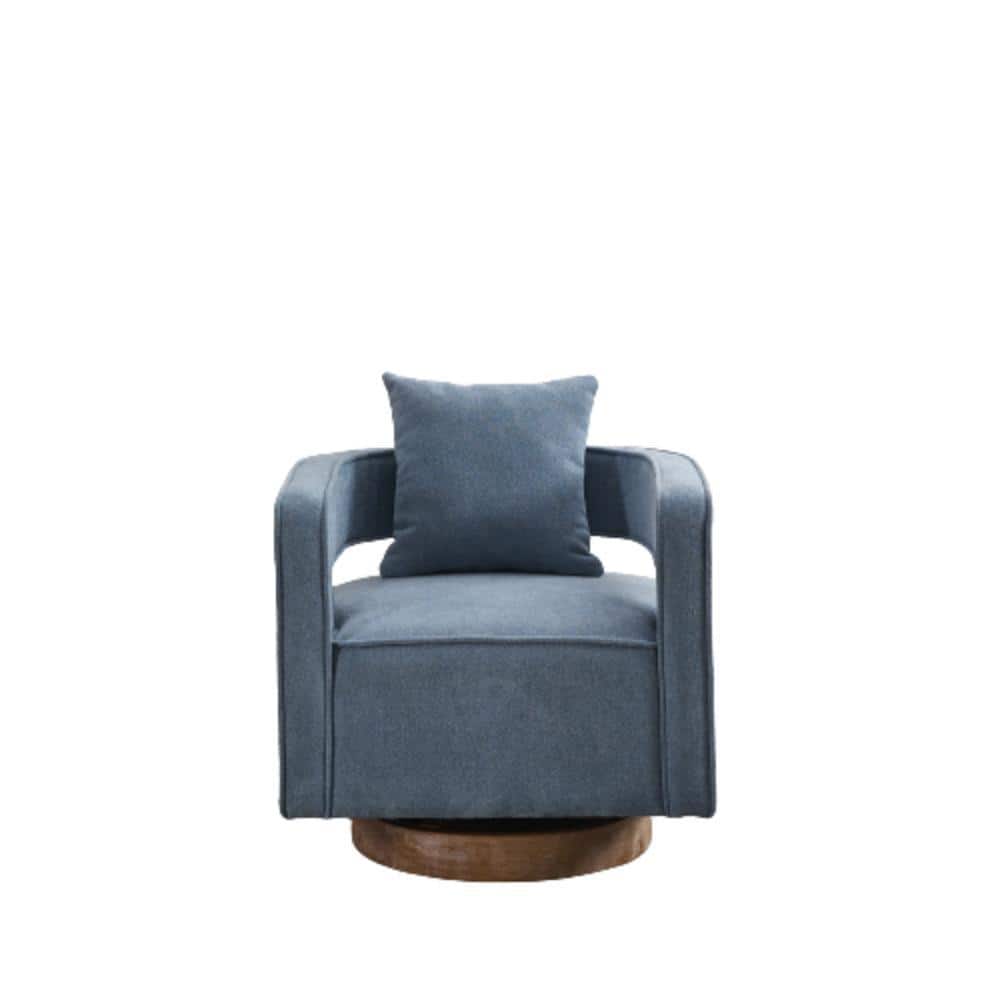 Pale Blue Linen Blend Wood Outdoor Lounge Chair with Cushions, Weathered Ba