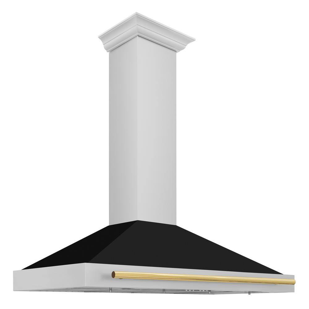 Autograph Edition 48 in. 400 CFM Ducted Wall Mount Range Hood with Black Matte Shell and Polished Gold Handle