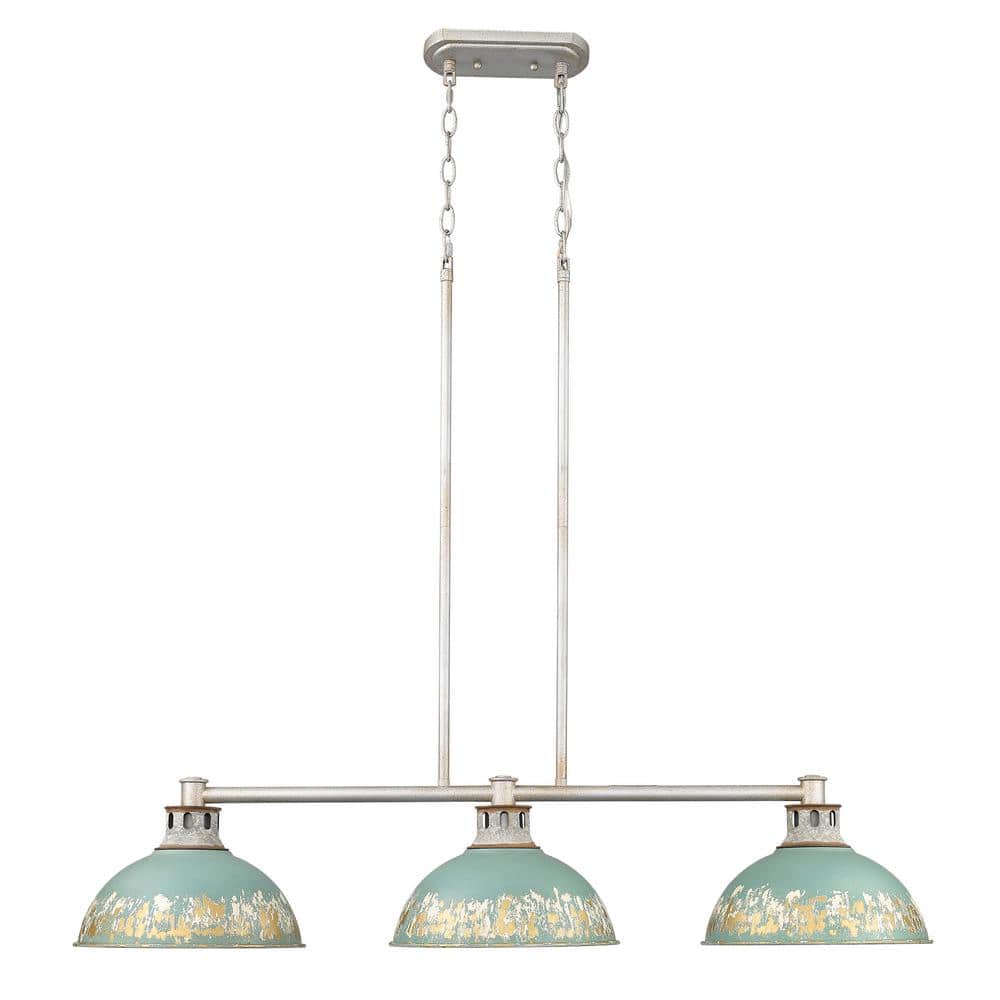 Kinsley 3-Light Aged Galvanized Steel Pendant with Antique Teal Shades