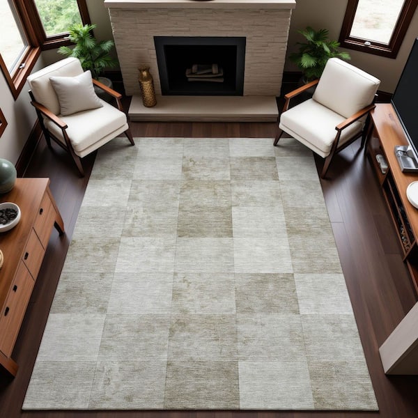 Mayfield Premium Machine Washable Abstract AMF1255 Beige 9 ft. x 12 ft. Area Rug