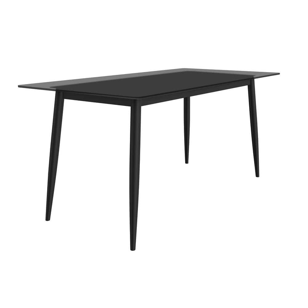 Zayle 71" Clear Glass Rectangular Dining Table with Black Steel Base