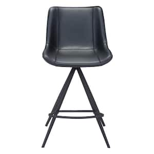 25.6 in. Black Low Back Metal Counter Height Bar Chair with Upholstery Seat Set of 2