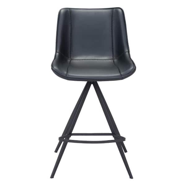 HomeRoots 25.6 in. Black Low Back Metal Counter Height Bar Chair with Upholstery Seat Set of 2