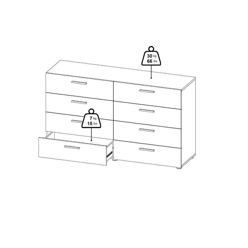 Walnut 8 Drawer Double Dresser with Metal Handles