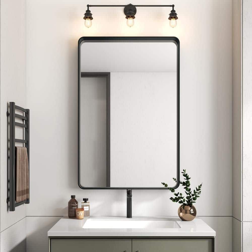 toolkiss 28 in. w x 36 in. h rectangular aluminum framed wall bathroom  vanity mirror in black b7090- - the home depot