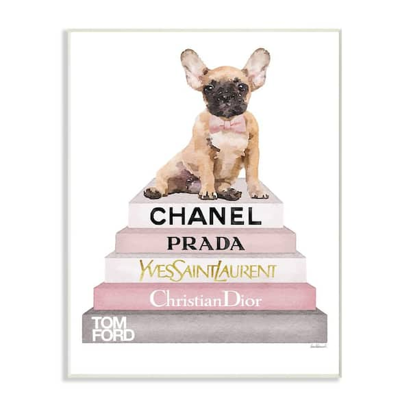 The Stupell Home Decor Collection Watercolor High Fashion Bookstack French Bulldog Oversized Wall Plaque Art, 12.5 x 0.5 x 18.5