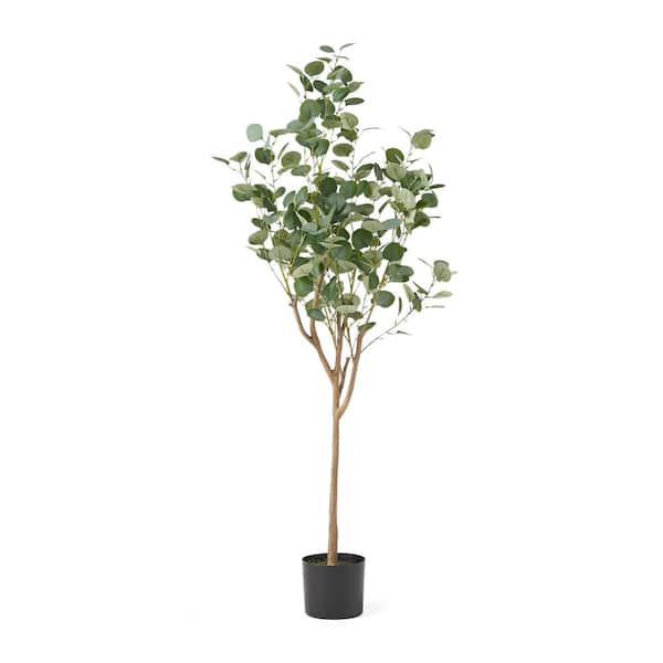 Unbranded 59 in. Artificial Eucalyptus Tree Bonsai Plant in Black Plastic Pot