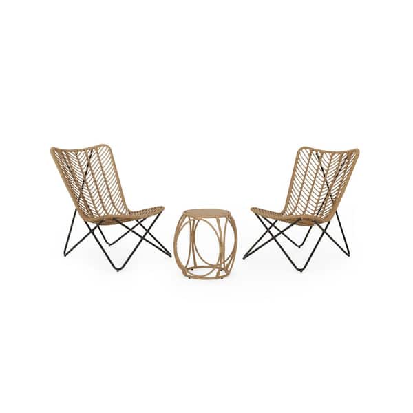 Noble House Coston Light Brown 3-Piece Wicker Patio Conversation Set