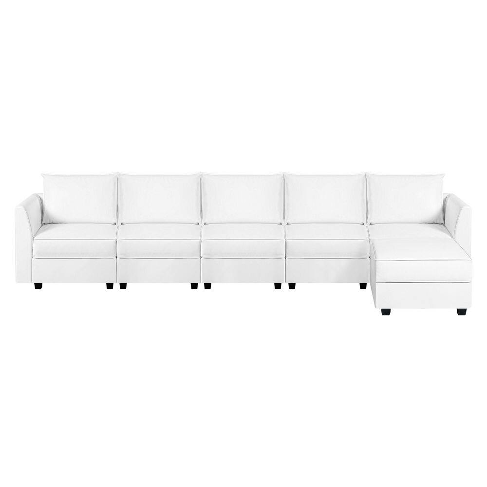 138.59 in. Modern 5-piece Faux Leather U-Shaped Sectional Sofa in. Bright Whitw with Sofa Bed and Ottoman