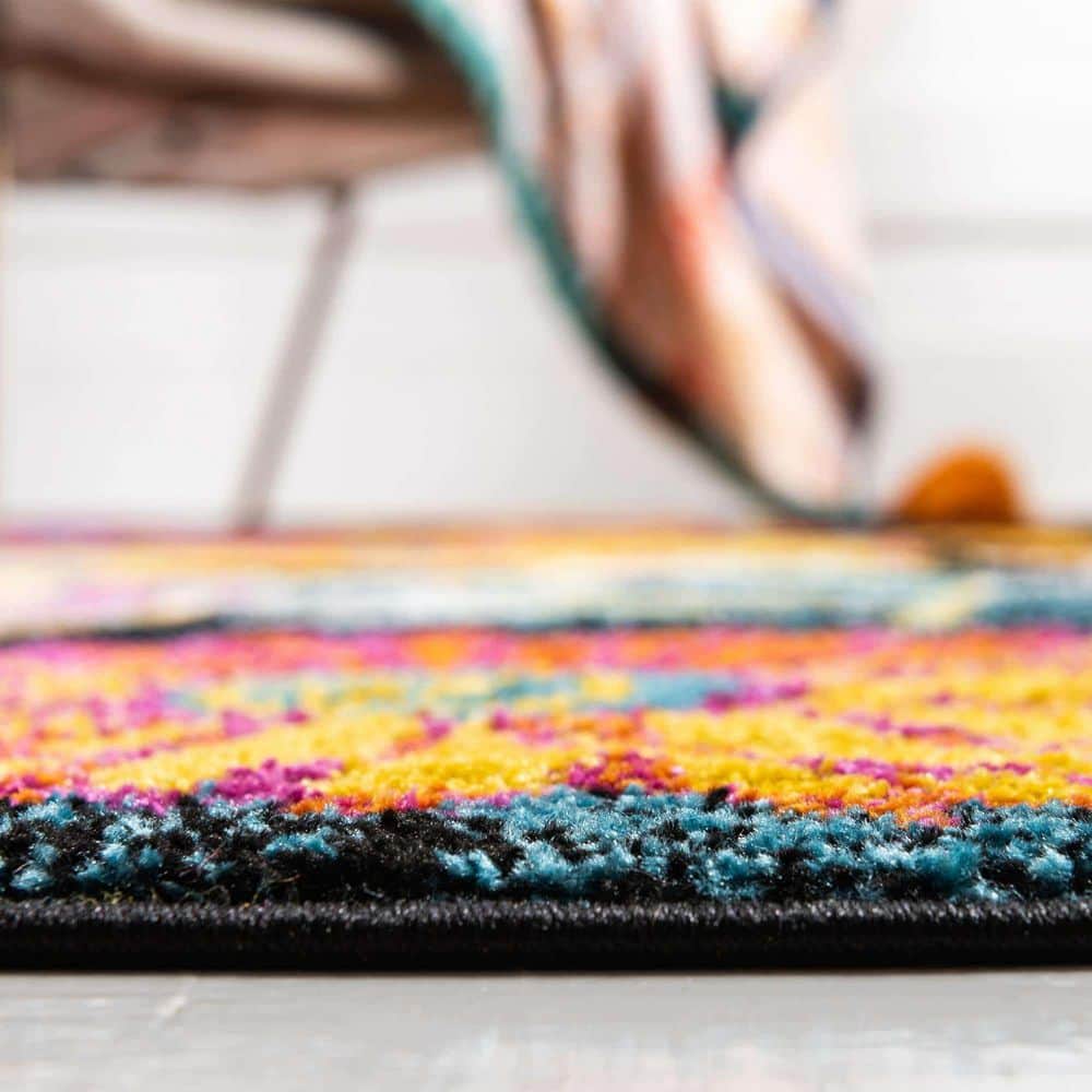 Black Floral Synthetic Rectangular Indoor Area Rug