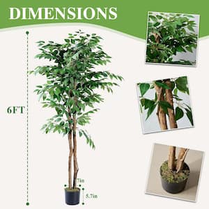 6 ft. Artificial Ficus Tree, Green Faux Ficus Trees, Fake Silk Plant for Indoor Outdoor Home Office Decor, 1 Pack