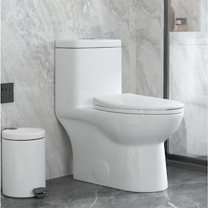 1-piece 0.8/1.28 GPF Dual Flush Elongated Toilet in White with Seat Included