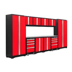 Bold Series 12-Piece 24-Gauge Stainless Steel Garage Storage System in Deep Red (156 in. W x 77 in. H x 18 in. D)