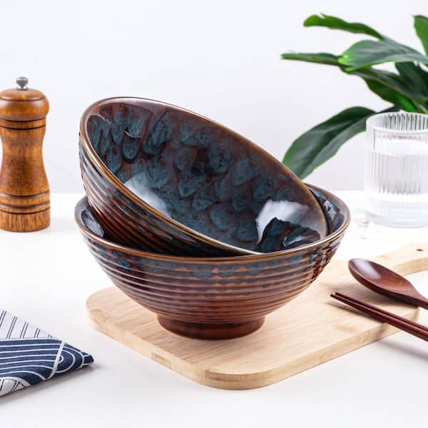 Japanese Ramen Bowl Set, 8 in. Diameter, 40 fl. oz. Capacity, Ceramic Material, Bowl Sets for Kitchen, Peacock Green