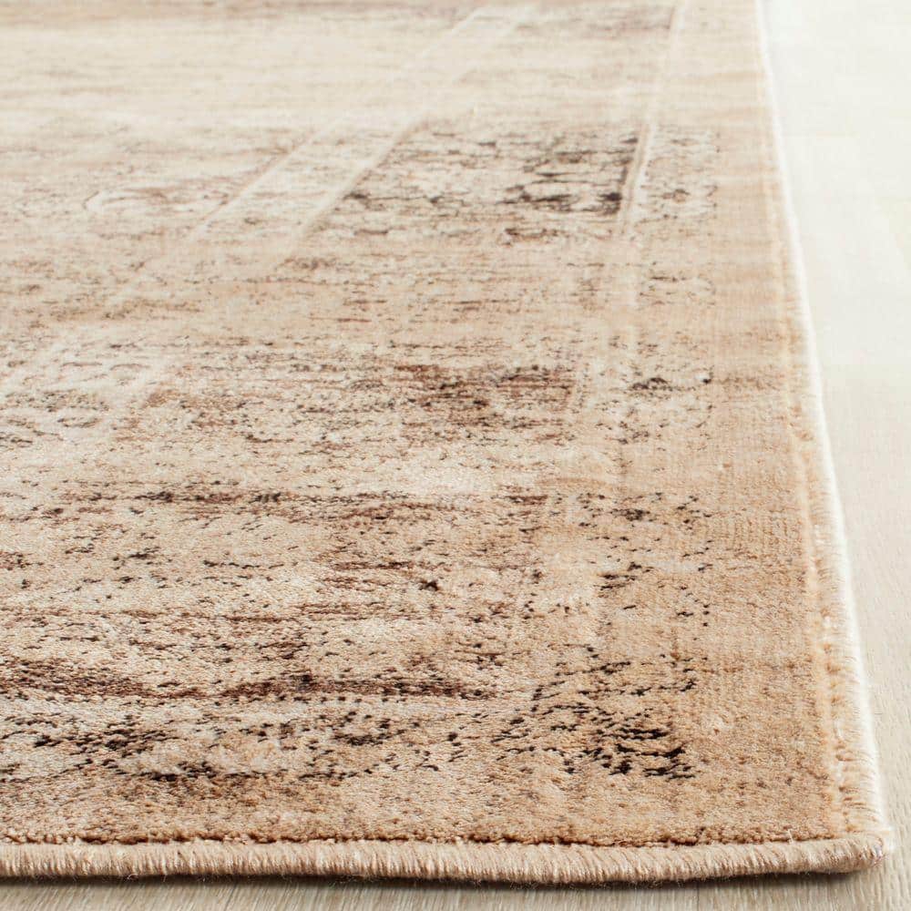 Warm Beige Floral Wool and Viscose Area Rug
