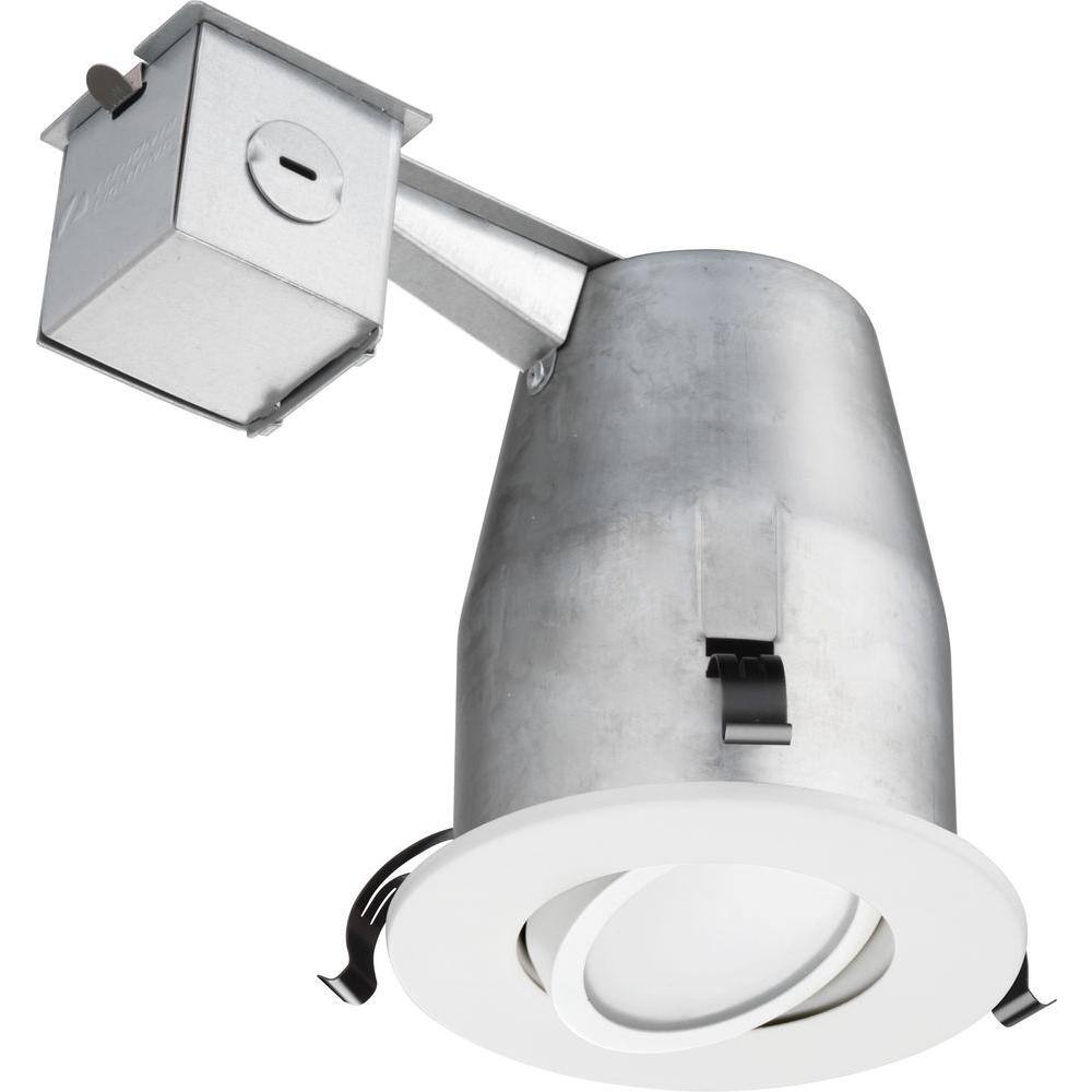 Cool canister lights home depot Lithonia Lighting 4 In Matte White Recessed Led Gimbal Kit 5000k Lk4g2mw 50k M4 The Home Depot