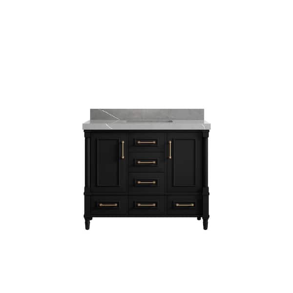 Willow Collections Hudson 42 in. W x 22 in. D x 36 in. H Bath Vanity in Black with 2 in. Piatra Quartz Top