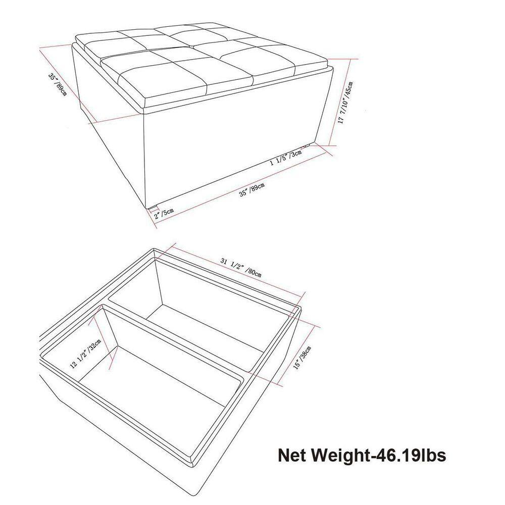 Distressed Brown Faux Leather Square Cocktail Ottoman with Tray