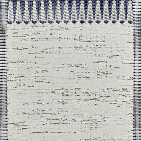 Blue, Cream 3 ft. x 5 ft. Woven Abstract Polypropylene Rectangle Indoor/Outdoor Area Rug