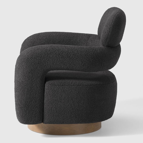 Bayville Modern 29 in. Wide Sherpa Fabric Barrel Accent Chair with 360° Swivel in Charcoal Gray