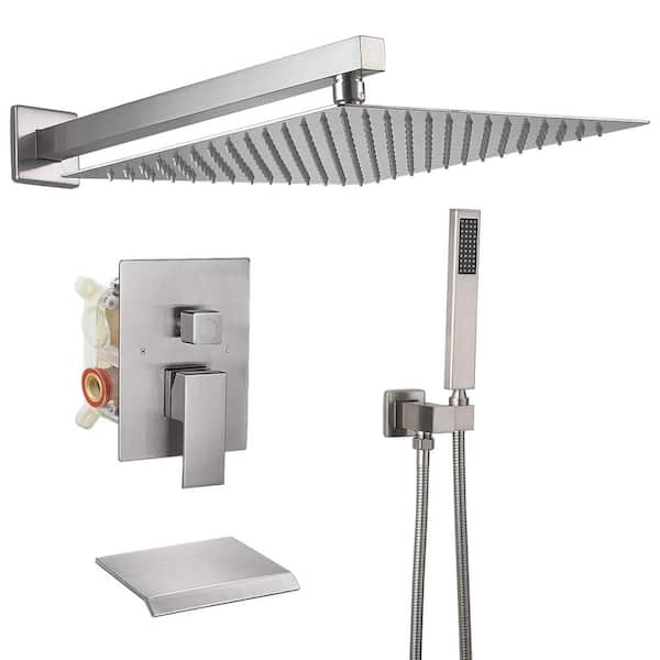 Single Handle 3-Spray Shower Faucet 2.5 Gpm with 180° Swivel, Adjustable Flow Rate in Brushed Nickel
