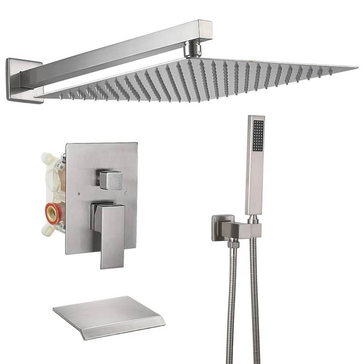 HOMEMYSTIQUE Single Handle 3-Spray Shower Faucet 2.5 GPM with 180 Degree Swivel, Adjustable Flow Rate in. Brushed Nickel