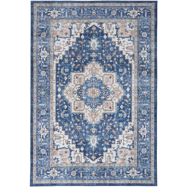 Nourison Fulton Navy/Ivory 5 ft. x 7 ft. Center Persian Vintage Medallion Area Rug