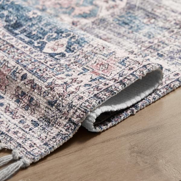 Jessica Simpson Chinille Fringe Machine Washable Blue 2 ft