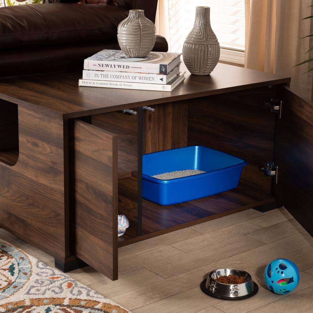 Walnut Brown Modern 2-Door Cat Litter Box Cover House