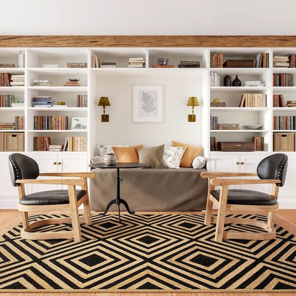 9 ft. x 12 ft. Black Dogwood Tiled Jute Indoor Area Rug