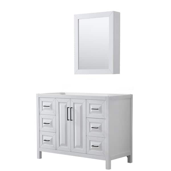 Wyndham Collection Daria 47 in. W x 21.5 in. D x 35 in. H Single Bath Vanity Cabinet without Top in White with Med Cab Mirror