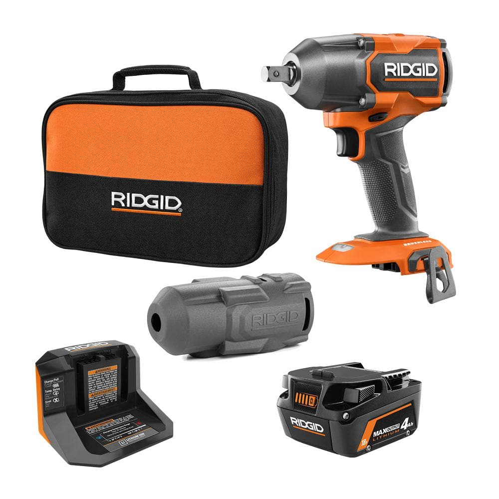 RIDGID 18V Brushless Cordless 4-Mode 1/2 in. Mid-Torque Impact Wrench Kit with 4.0 Ah Battery and Charger and Protective Boot