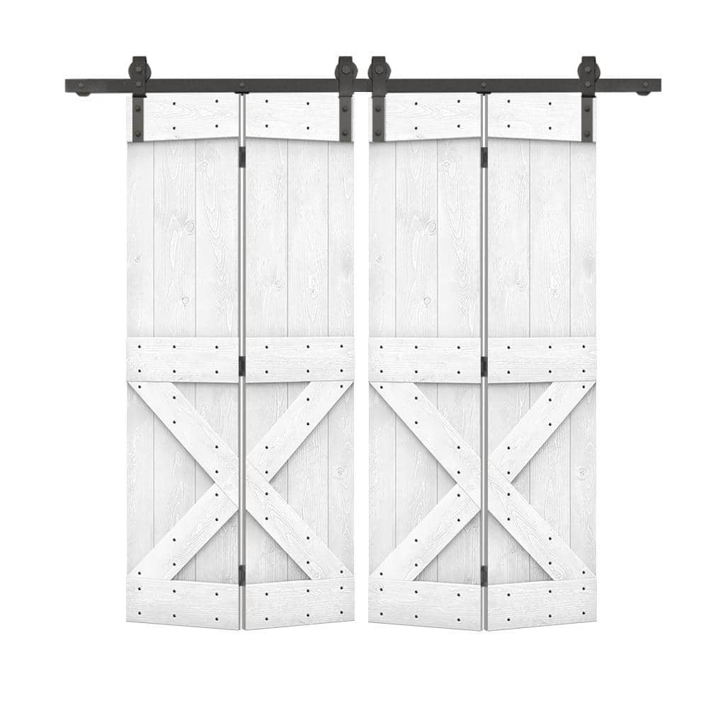 64 in. x 84 in. Mini X Pre Assembled White Stained Wood Double Solid Core Bi-Fold Barn Doors with Sliding Hardware Kit price history on PriceWatchPro