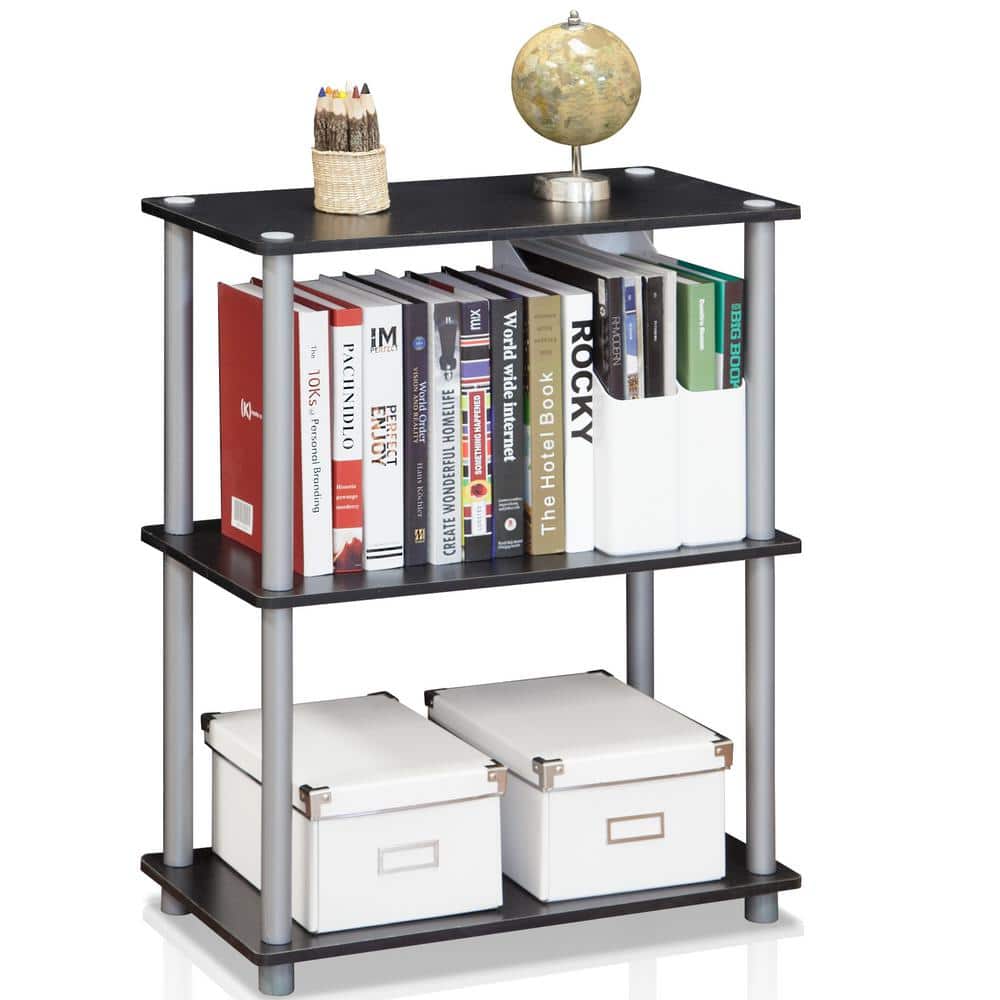 Black and Gray 3-Tier Wood Bookcase with PVC Tubes