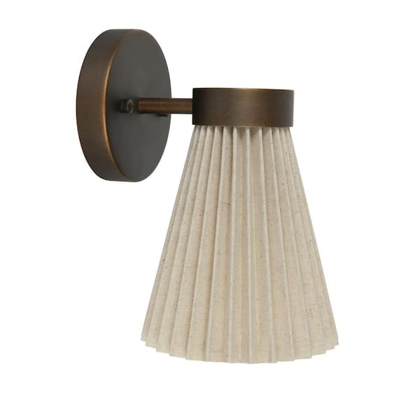 Beacon Lighting Amore 6 in. 1 Light Pleated Wall Sconce in Bronze with Natural Linen Shade