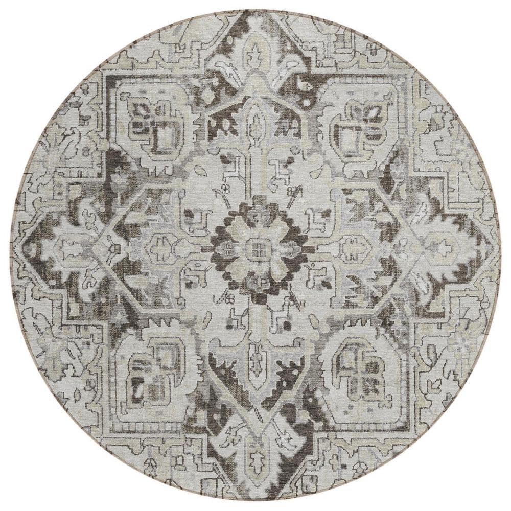 Ivory and Dark Brown 8 ft. Round Woven Oriental Round Indoor/Outdoor Area Rug price history on PriceWatchPro