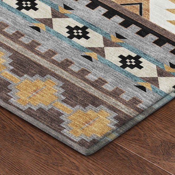 Mayfield Premium Machine Washable Abstract AMF2539 Chocolate 9 ft. x 12 ft. Area Rug