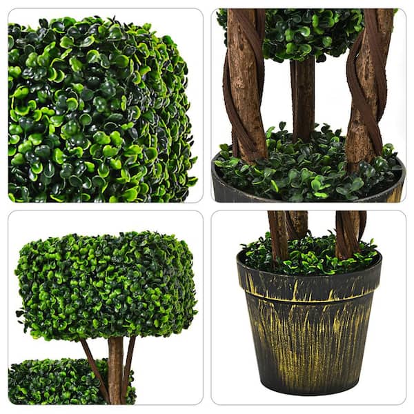 HONEY JOY Artificial Triple Square Shaped Topiary Tree with Built