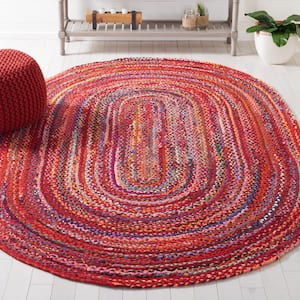 Braided Rust Multi 5 ft. x 8 ft. Solid Color Striped Oval Area Rug