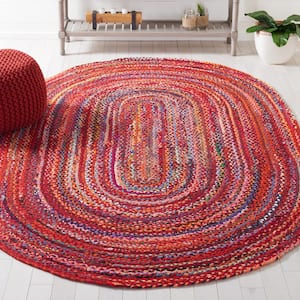 Braided Rust Multi 6 ft. x 9 ft. Solid Color Striped Oval Area Rug