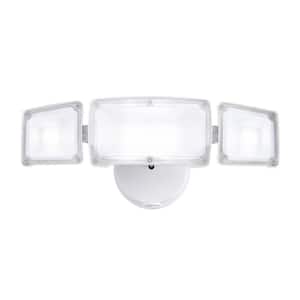 3-Light White Outdoor Integrated LED Security Flood Light Wall or Eave Mount Flood Light