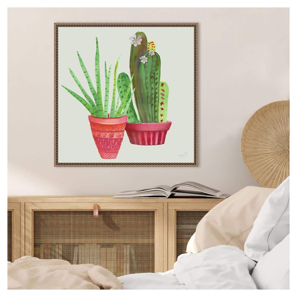 Succulent Symphony IV Watercolor Canvas Print with Bronze Frame