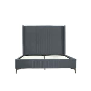 Promenade Gray Mid-Century Modern Velvet Upholstered Wood Frame Queen Platform Bed