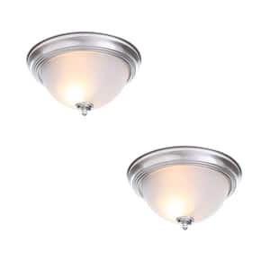 13 in. 2-Light Brushed Nickel Flush Mount with Frosted Glass Shade (2-Pack)