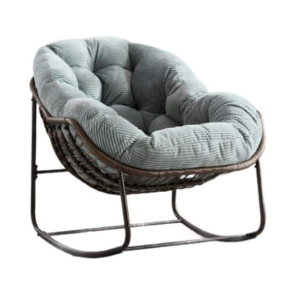Series Frame Bronw Rattan Metal Rocking Outdoor Rocking Chair with CushionGuard White Cushion 1Piece