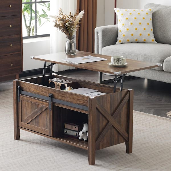 36 in. Brown Rectangle MDF Coffee Table With Lift Top