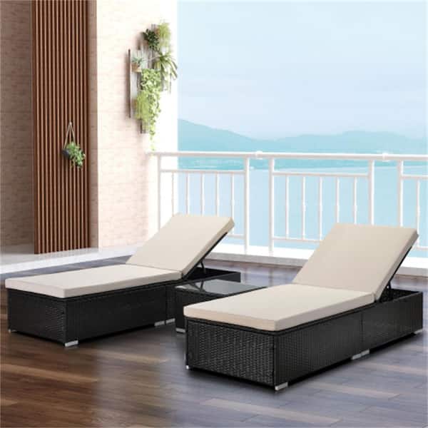 3-Pcs Adjustable Pool Chaise Lounge Chair Outdoor Patio Furniture With Cushion 