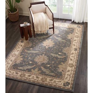 India House Blue 7 ft. x 10 ft. Bordered Traditional Area Rug